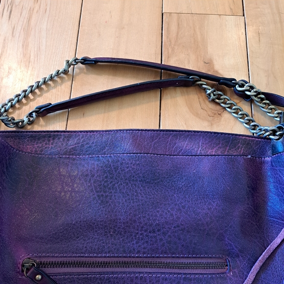 Moda Luxe Hobo Boho Style Vegan Leather Purse Bag Washed Plum w/ Tassel Accents - Picture 4 of 15